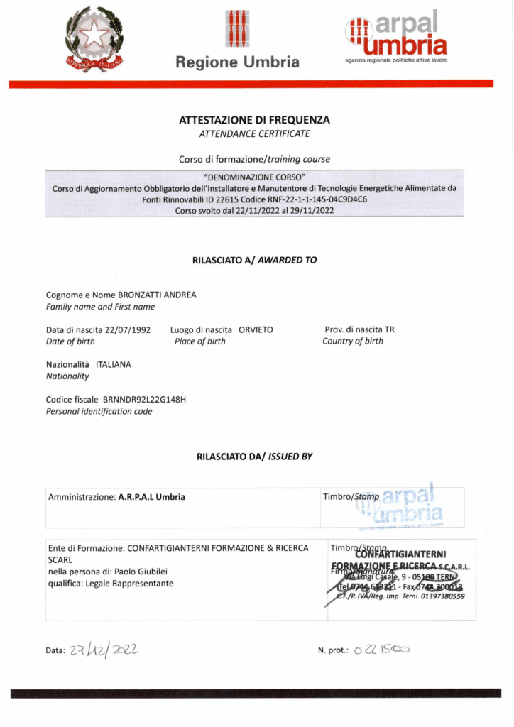 Attestato Fer rimit impianti