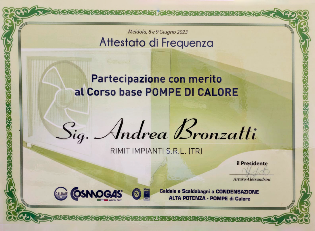 Attestato Pompe di Calore Rimit Impianti