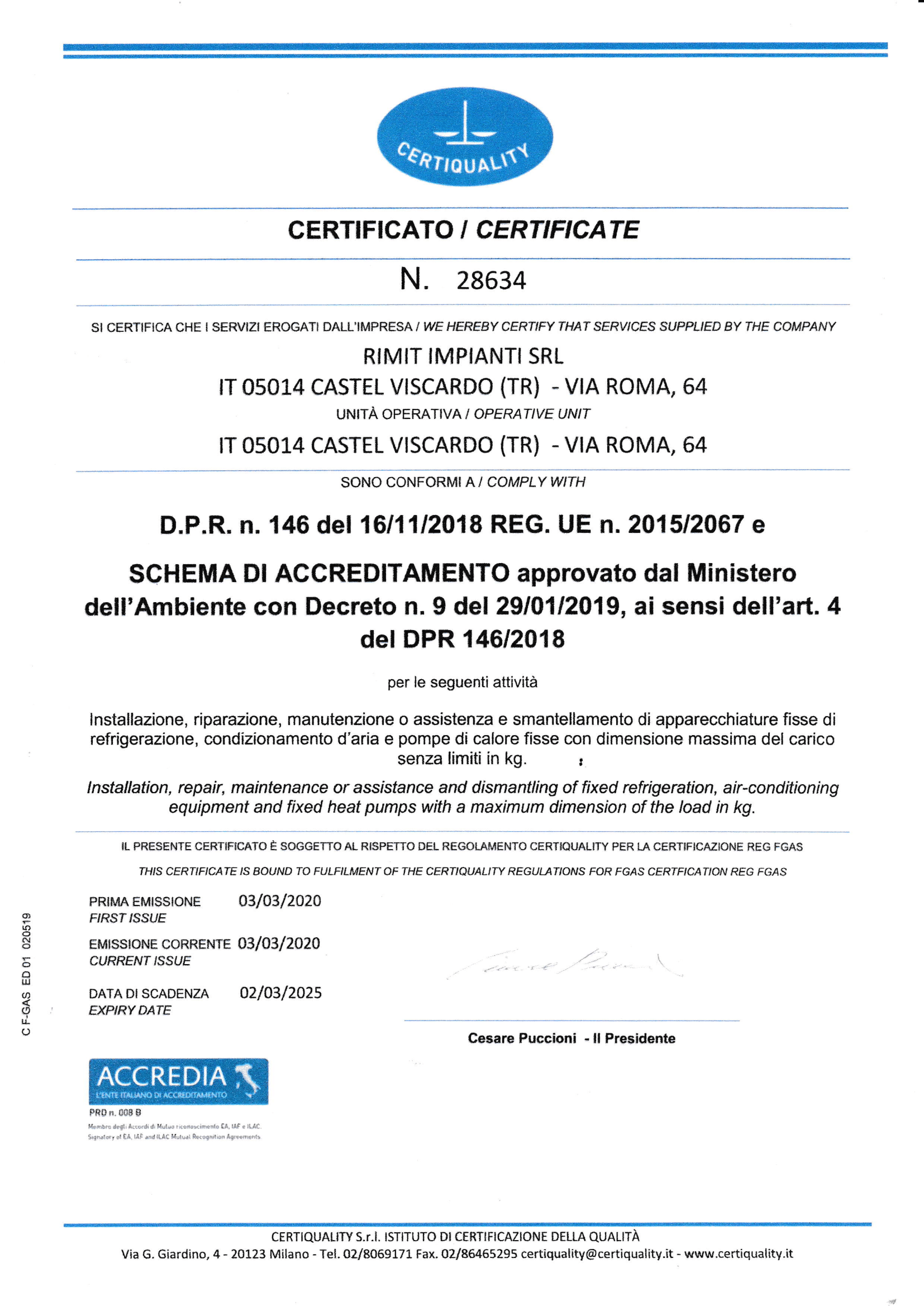 f gas rimit impianti